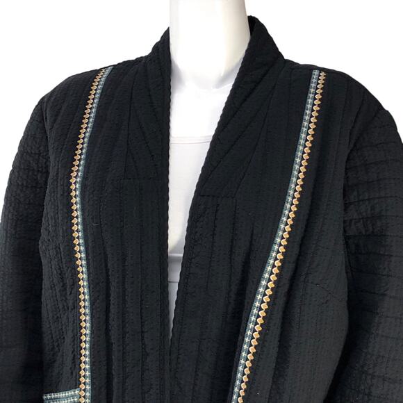 J Jill Pure Elements Womens Plus Size 2X Jacket Seersucker Open Pockets Black - Picture 2 of 16